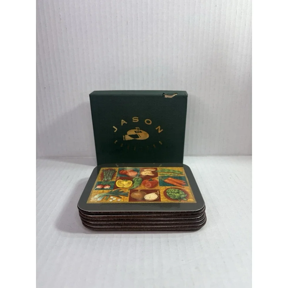 Jason New Zealand Drink Coasters‎ Set of 6 Cork Back Vegetables colorful